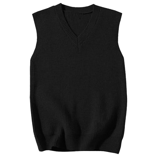 Men's Slim Fit Casual Knitted Sweater V-Neck Knit Solid Sleeveless Pullover Cable Knitted Sweater Vest