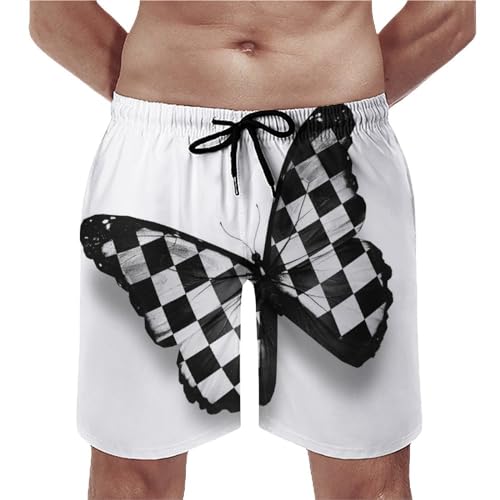 Shorts de bain homme papillon plaid S avec poches et cordon