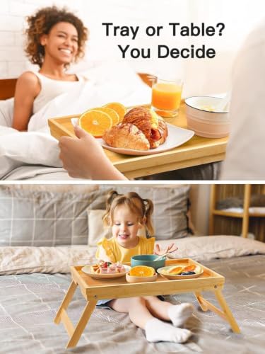 Image of Bamboo Bed Tray Table with Foldable Legs, Breakfast Tray for Sofa, Bed, Eating, Working, Used As Laptop Desk Snack Tray by Pipishell