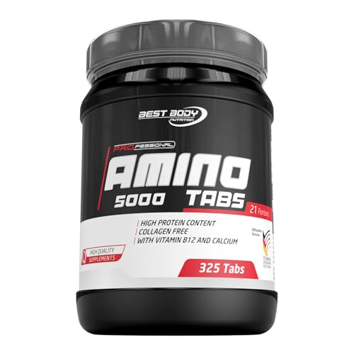 Best Body Nutrition Amino 5000 Tabs – 325 Stück/Dose – Aminosäuren Supplement – 21 g Protein pro Portion – Whey- und Sojaprotein – Ohne Farbstoffe, Süß-, Konservierungsstoffe – Mit Calcium