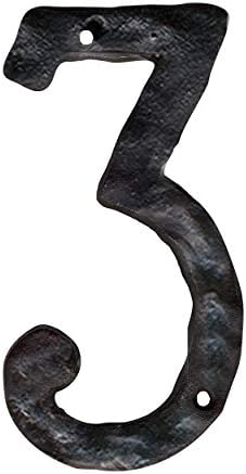 NACH Original Rustic Finish Cast Iron House Address Number for Outside or Inside, Decorative Mailbox Number for Outside, Maximum Rust Protection, #3, 5.5 inches, Black, JS-RUSTICNUMBER-3