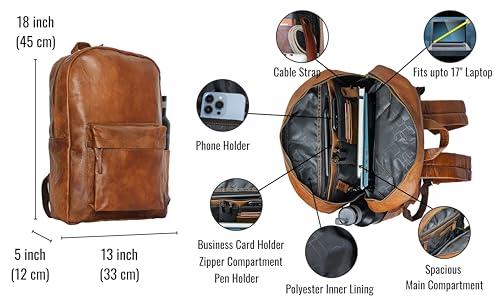Leather backpack Jaald 45 cm en cuir véritable de style rucksack chic - 7