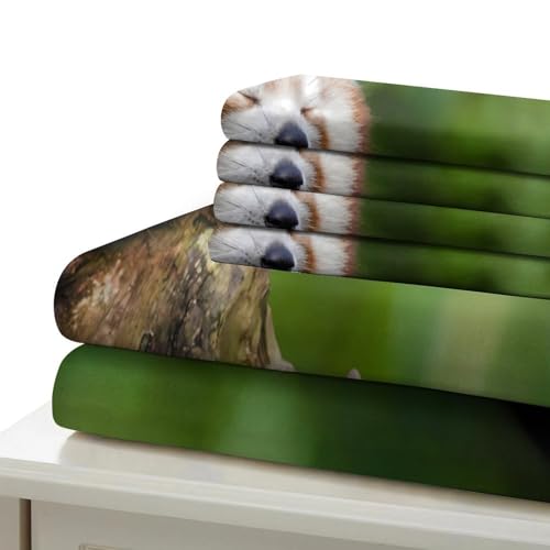 Housse de couette respirante panda roux parure de lit microfibre résistante single