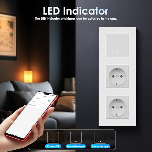 BSEED Smart Zigbee Lichtschalter mit Normal Doppelt Steckdose, Lichtschalter Unterputz mit PC Rahmen, 1 Fach 1 Weg, kompatibel mit Alexa/Google Home, Zigbee Hub & Neutralleiter Erforderlich, Wei&szlig;