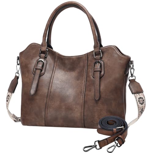 VASCHY Sac à Main Femme en Cuir PU Grande Capacité, Sac Fourre Tout Pratique avec Bandoulière de Guitare pour Travail Voyage Cadeau - Café