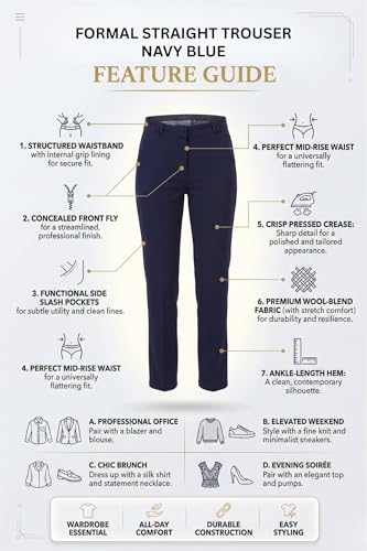 Image of modny Formal Trousers for Women Premium Polycotton, Regular Fit, Straight Pant for Girls | Ideal for Office, College & Professional Wear