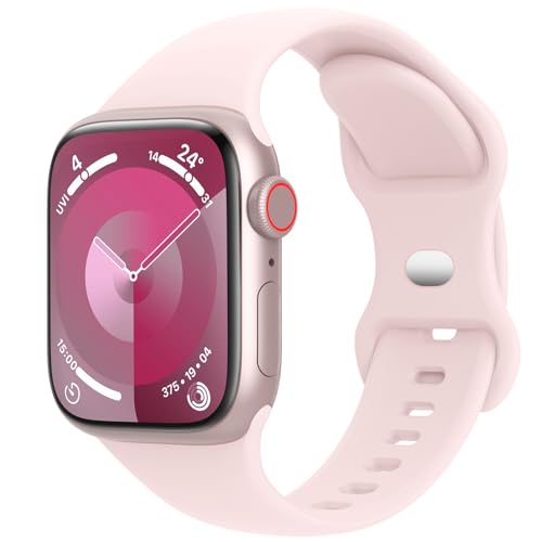 ADCNLG Sport Bands Compatible with Apple Watch Band 38mm 40mm 41mm 42mm 44mm 45mm 49mm Women Men,Soft Silicone Strap for iWatch Series 10 Ultra 9 8 7 6 5 4 3 2 1 SE Pink Sand