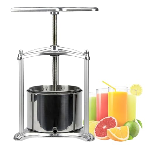 Prensa de vino de frutas, máquina manual de exprimido de 6 L/1,6 galones, exprimidor de barril de acero inoxidable con mango en T, molinillo de sidra de frutas para el hogar, la granja, los apiarios