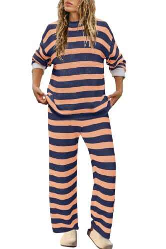 Image of SENSERISE Womens Striped Set Sweater Lounge Sets