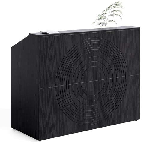 LITTLE TREE 47-Inch Reception Desk with Counter, Black Front Desk Reception Room Table, Retail...