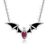 Halloween Bat Necklace Sterling Silver for Women Black Cubic Zirconia Chain Choker Vampire Witch...