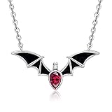 Halloween Bat Necklace Sterling Silver for Women Black Cubic Zirconia Chain Choker Vampire Witch Ghost Festival Classic Funny Cute Dainty Christmas Gift