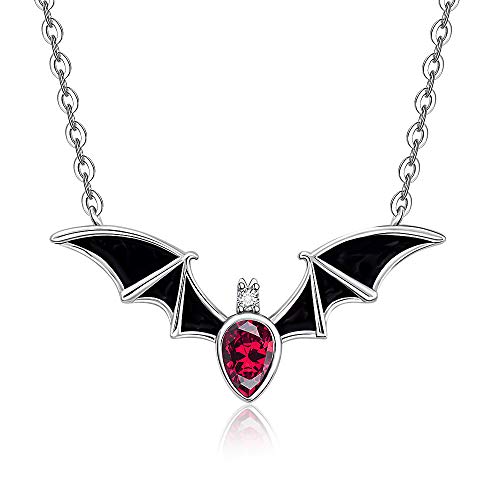 Halloween Bat Necklace Sterling Silver for Women Black Ruby Amethyst Sapphire Diamond Cubic Zirconia Choker Vampire Witch Ghost Vintage Gothic Festival Classic Witch Funny Cute Dainty Christmas Gift