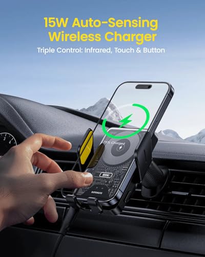 Cargador inalámbrico coche 15W AOHI para iPhone Pro y Android con sensor 2