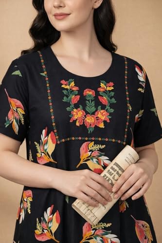 Image of Bahumaan Pure Cotton Nighty for Woman | Floral Gown for Women Nightwear with Pocket | Cotton Nighty for Women Stylish | Perfect for Daily Comfort | Maxi Women