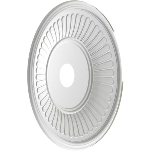 Image of Ekena Millwork CMP22BEBCR Berkshire Thermoformed PVC Ceiling Medallion (Fits Canopies up to 10 1 /8 inch), 22 inchOD x 3 1 /2 inchID x 1 inchP, Bright Coat Chrome