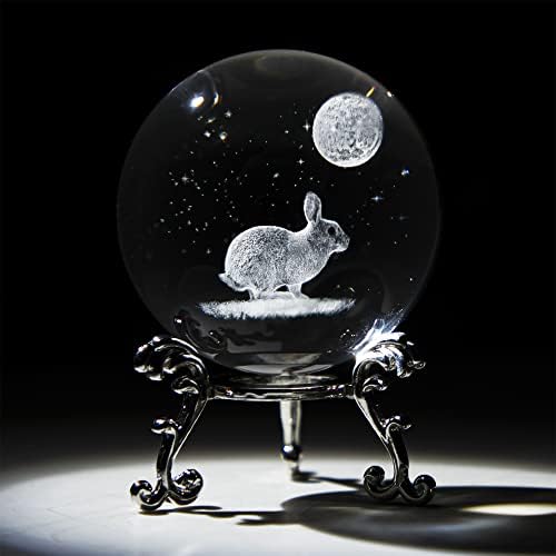 HDCRYSTALGIFTS Cat Crystal Ball with Stand 60mm 3D Engraved