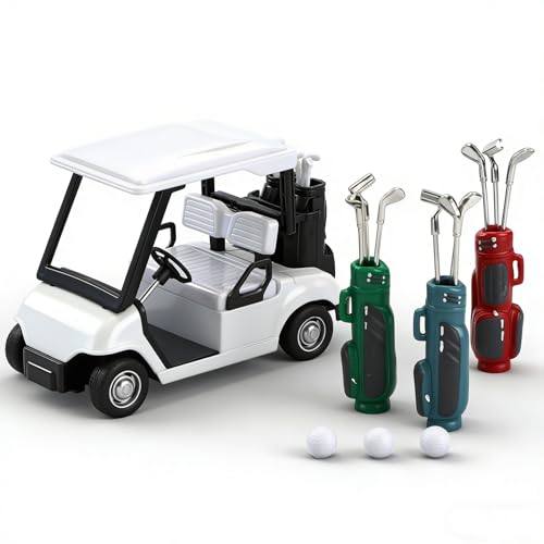 Shappy 4.72 Inch Mini Golf Cart Miniature with 3 Set Miniatures Golf Model 1: 20 Scale Golfcart...