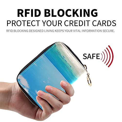 Beach Ocean Coconut Palm Tree White Sand Blue Sky Credit Card Coin wallet, RFID Blocking Compact Women Leather Card Holder, Key Change Organizer, Zipper Purse Clutch Pouch Pocket2