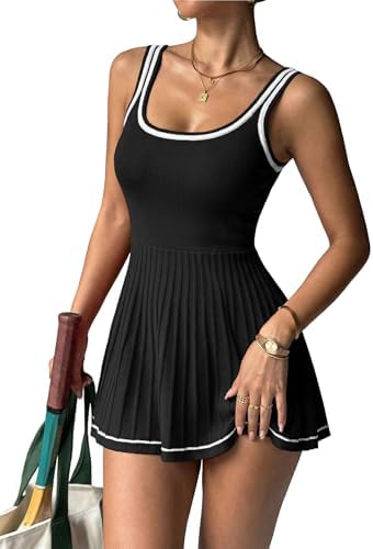 Womens Kintted Tennis Dress Mini Pleated Ribbed Athletic Golf Act...