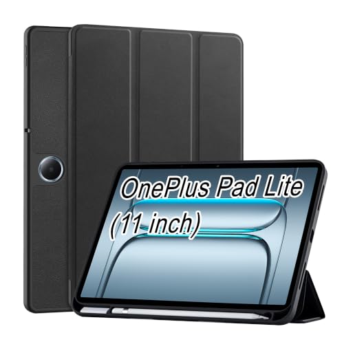 Image of CEDO Smart Case for OnePlus Pad Lite (11 in) Tri-Fold Flip Folio Cover | Pencil Holder | Auto Wake-Up /Sleep Mode | Multi View Angles Stand TPU Backcover (Black)