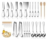 Marble Ceramics Charcuterie Accessories, Cheese Spreader Knive Set for Ceramics Silver Handle Butter knives, Mini Cheese Knife Kit Slicer With Tongs, Spoons, Forks,Honey Dipper (23 Pack)