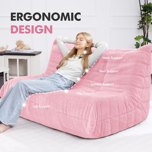 Image of Bean Bag Loveseat Chair Big Sofa Beanbag Chair for Adults Fireside Chair Bean Bag Lounger with Memory Foam Filled for Home,Apartment or Gaming Venue(Pink Teddy)