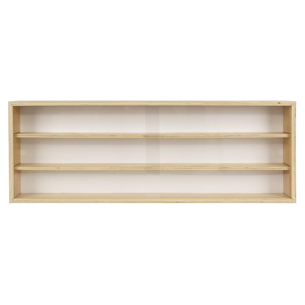 Generisch 3-stöckiger Wandschrank aus Acryl mit Tür, 90 x 30 x 8,5 cm, Glasvitrine für Sammlerstücke, durchsichtiges Hängeregal für Modelle und Autos, MDF mit Holzmaserung