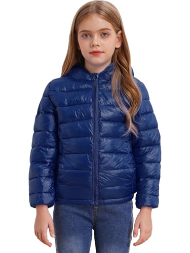 Freebily Chaqueta de Plumón para Niño y Niñas Abrigo Acolchado Ligero Cálida Sólido de Invierno con Capucha y Cremallera Ropa Infantil 3-16 Años Azul marino 9-10 años