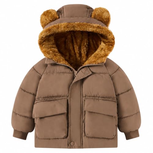 Image of BFUSTYLE Baby Coat 6M-5T Winter Clothes Toddler Boy Girl Jacket with Hood | Long Sleeve Soft Fleece Lined Windproof Lightweight Zipper Closure Bear Ear Hooded Kids Outerwear