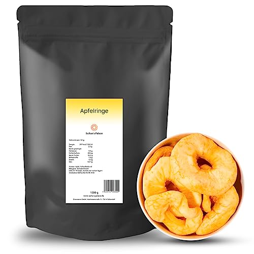 Sultan’s Palace Getrocknete Apfelringe – 1000 g – Beste Premium Qualität – Getrocknete Apfelscheiben ohne Zucker – Trockenobst Äpfel als Vegane Frucht Snacks – Dried Apples (Glutenfrei, Laktosefrei)