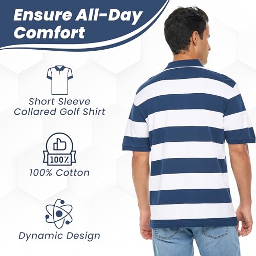 BAAZ Polo para Hombre a Rayas - Algodón Transpirable - Manga Corta con Botones y Largo al Codo miniatura 4