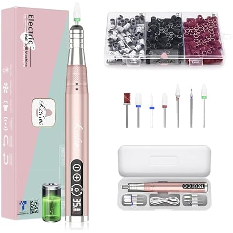 Kredioo Cordless Nail Drill Kit with Ceramic Drill Bits and 210PCS Sanding Bands for Mandrel Bit Cover