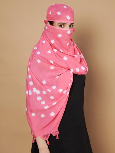 Image of Women's Cotton Rayon Bandhani Print Dupatta with Tassels 2.25 Meters | Women's cotton printed dupatta with tassels.