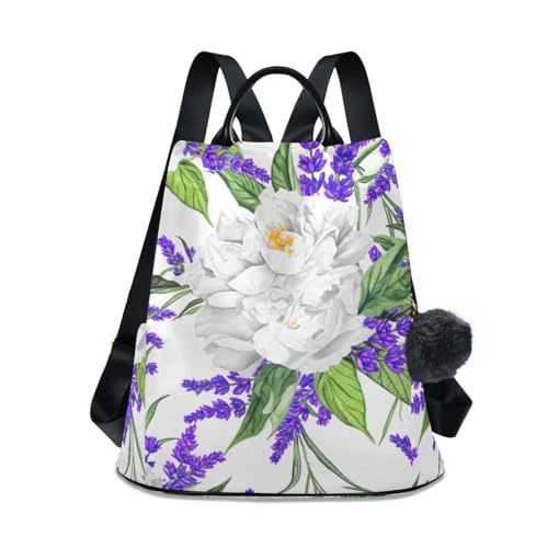 Sac à dos voyage femme antivol violet imprimé lavande avec poches cachées