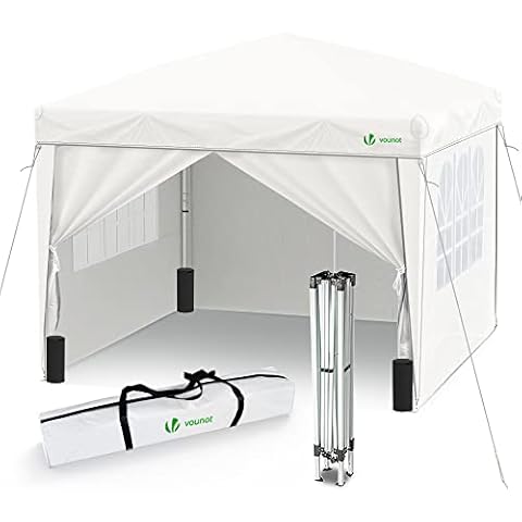 VOUNOT 10 * 10ft Pop Up Gazebo Tent, Canopy Tent for Parties with Sides & 4 Weight Bags & Carry Bag, Marquee Garden Party Tent Outdoor, White Cover