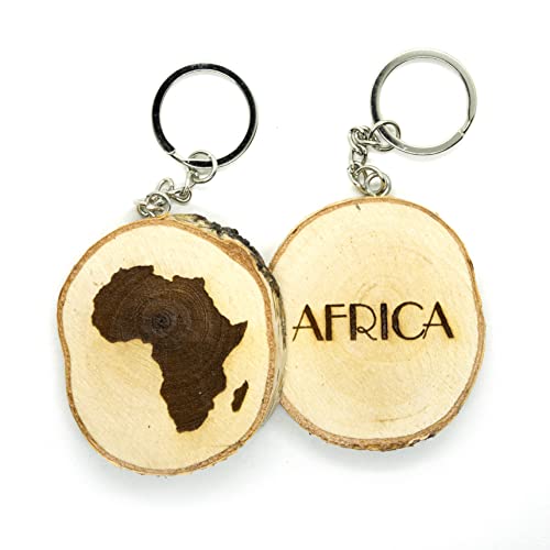 Porte-clés en bois naturel avec carte de l'Afrique continentale, marron, Taille Unique