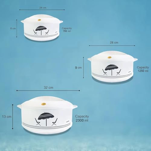 Cello Chef Super 3 pcs Insulated Hot Pot Casserole Gift Set 2300ml, 784ml, 1250ml (White)
