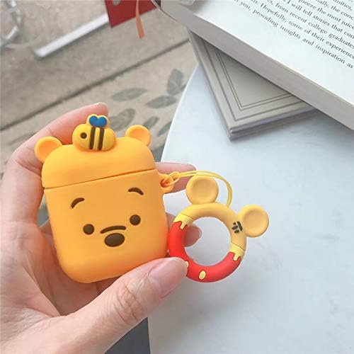 Axbety for AirPods Case Bluetooth Wireless Earphone Case for Apple Airpods Charging Box Cartoon Protect Cover with Finger Ring Strap (Pooh)