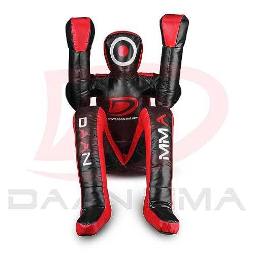 DAAN MMA Grappling Dummy for Brazilian Jiu-Jitsu, Wrestling, MMA, and Martial Arts Brazilian JIU Jitsu Submission Wrestling Dummy Sitting Self Defense Training Vinyl Dummy 180cm UNFILLED (Red)