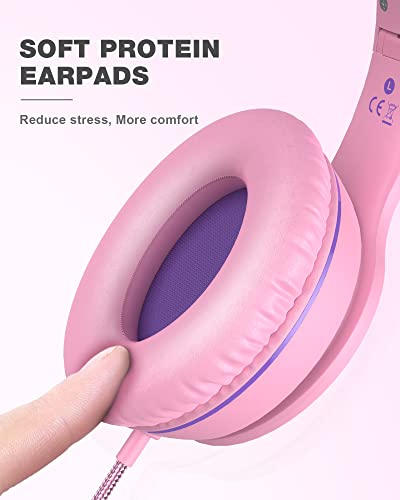 Image of ELECDER i45 On-Ear Headphones with Microphone - Foldable Stereo Bass Headphones with No-Tangle 1.5M Cord, 3.5MM Jack, Portable Wired Headphones for School /Kids /Teens /Smartphones /Travel /Tablet - Pink | Foldable Portable, 1.5M Cord Headphone Stereo Aux Jack 3.5mm Headset for Smartphones Chromebook Computer PC Airplane Travel