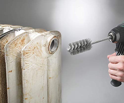 kwb Runddraht-Bürste/Zylinderbürste fein, gewellt, Stahldraht, Ø 26 mm für Metall und Stein, Drahtbürste für Bohr-Maschine inkl. 8 mm Rundschaft, Rohrbürste f. Kessel/Heizung