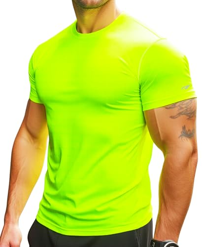 Mens Running Shirt Quick Dry Fit Short Sleeve Performance T-Shirt Moisture Wicking Ourdoor Active Wear Reflective