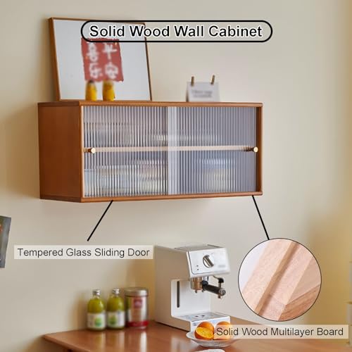 Regulowane półki, szafki kuchenne z drzwiami ze szkła hartowanego, wolnostojąca szafka do przechowywania, do jadalni, gabinetu, salonu, wiśnia, B, 80 x 35 x 30 cm