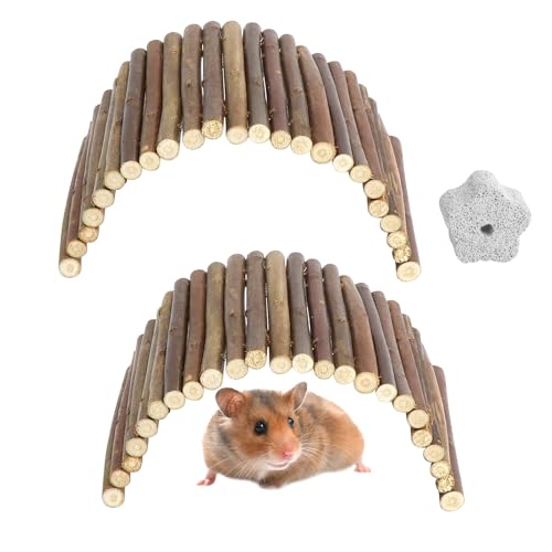 GZRXIOUS 2 Accessoires Lapin et Hamster, Jouet pour Lapin en Bois Naturel, Jouets à Mâcher, Pont Tunnel Flexible pour Rongeurs, Idéal pour Cage Hamster et...