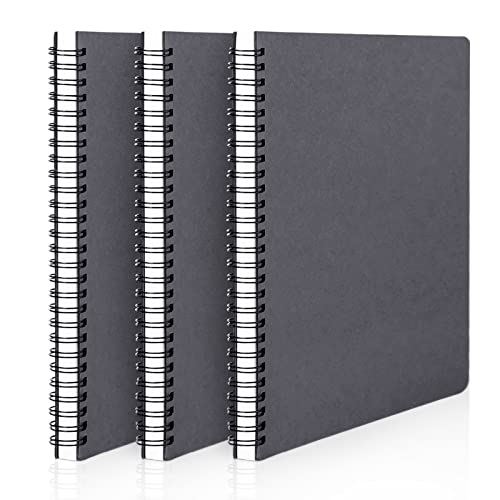EUSOAR Notebook Spiral, 3 Packs 5.5" x 8.3" 120 Pages Grey A5 College Ruled Paper, 100gsm Hardcover Lined Travel Writing Notebooks Journal, School Supplies Composition Office Meeting Essentials