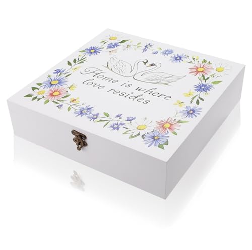Betinyar Wooden Card Box, White Wedding Gift Card Boxs, Rustic Wedding Cards Box, Wooden Organizer For Weddings, Parties, Birthdays (White)