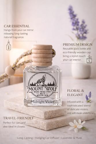 Image of Luxury Rose Petal Candle Set (Rose & Vanilla) with Lavender Hanging Car Diffuser - Decorative Floral Candle Combo for Home & Car Perfume | Mount Wolf
