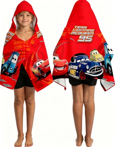 GLOMINGLE Cars Printed Soft Cotton Terry Hooded Towel Wrap Absorbent Wearable Hooded Towel for Bath Pool Beach 28 in x 55 in