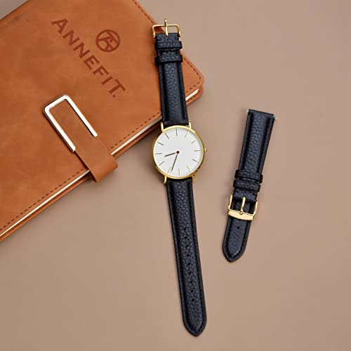 Image of ANNEFIT Watch Band 16mm, Quick Release Textured Padded Leather Straps with Gold Buckle for Men and Women (Black)